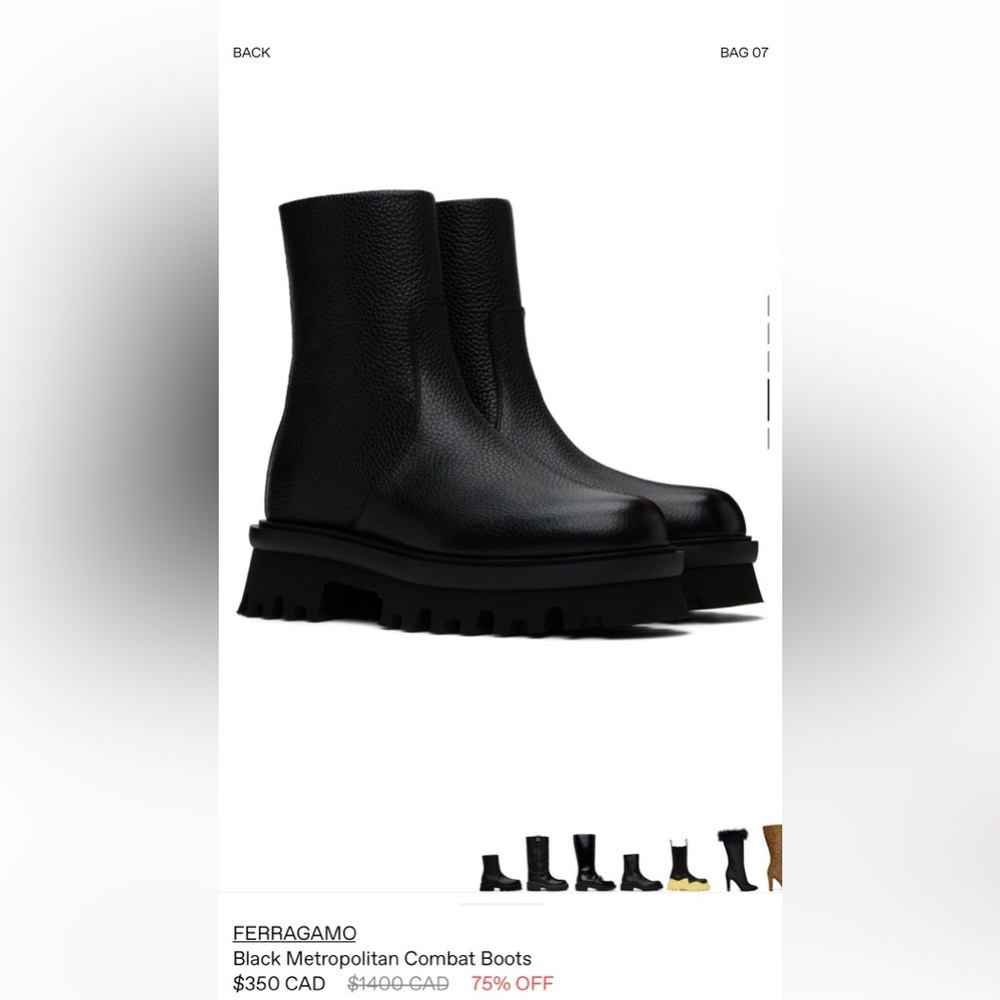 Salvatore Ferragamo Black Metropolitan Combat Ankle Boots